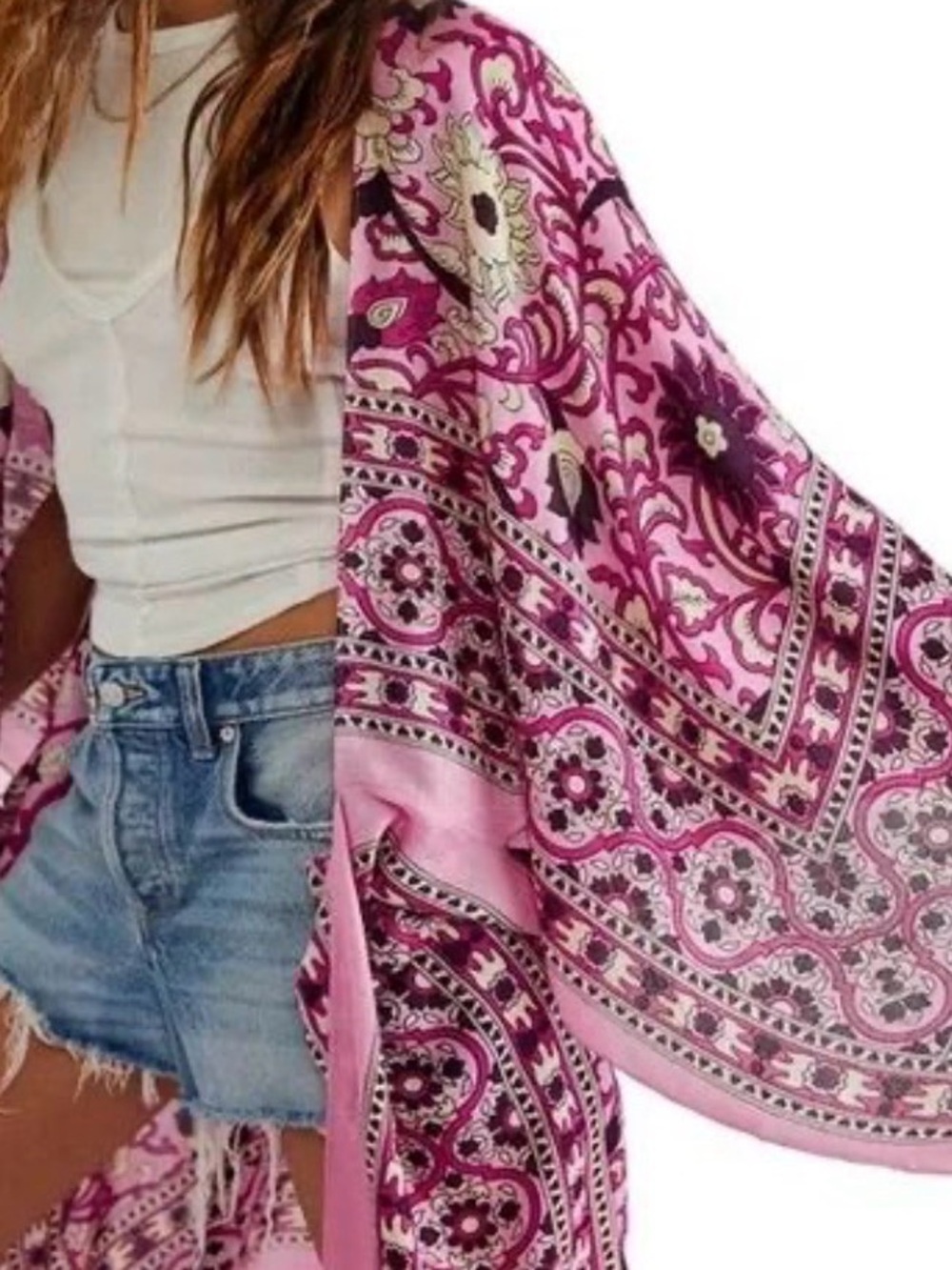 NWOT Free People Magic Dance Border Print Kimono – Pink O/S